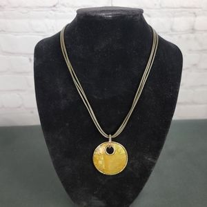 Monet leather and Mother of Pearl Mosaic Pendant.